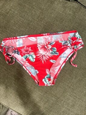 Kona Sol Red Tropical Floral Bikini Bottoms